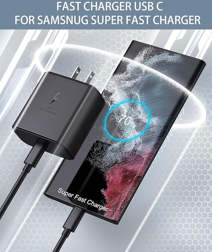 2025 New 45W Super Fast Charger Type C 3.0 2 Pack with 10FT Type C Charging Cable Cord-45W USB-C Charger Block Replacement for Samsung Galaxy S25 Ultra/S25/S25+/S24/S24+/S24Ultra/S23+/S23 Ultra