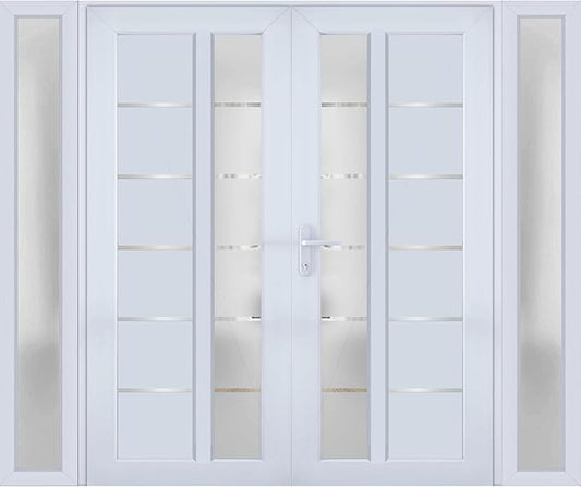 VDOMDOORS Front Exterior Prehung Metal-Plastic Double Doors/MANUX 8088 White Silk / 2 Sidelites Exterior Windows/Residential Doors Entrance Patio Garage 96 x 80