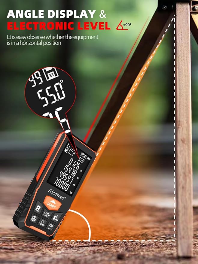 Laser Measure with Large Backlit Screen, Digital Laser Measurement Tool with Electronic Angle Measures Distance, Area and Volume