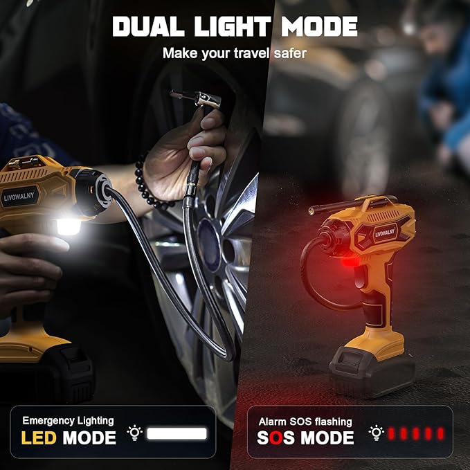 Tire Inflator Air Compressor Compatible with DeWalt 20V Battery Power, LIVOWALNY 160PSI Cordless Portable Electric Air Pump with Digital Pressure Gauge for Car Motorcycles Bike Ball Auto (No Battery)