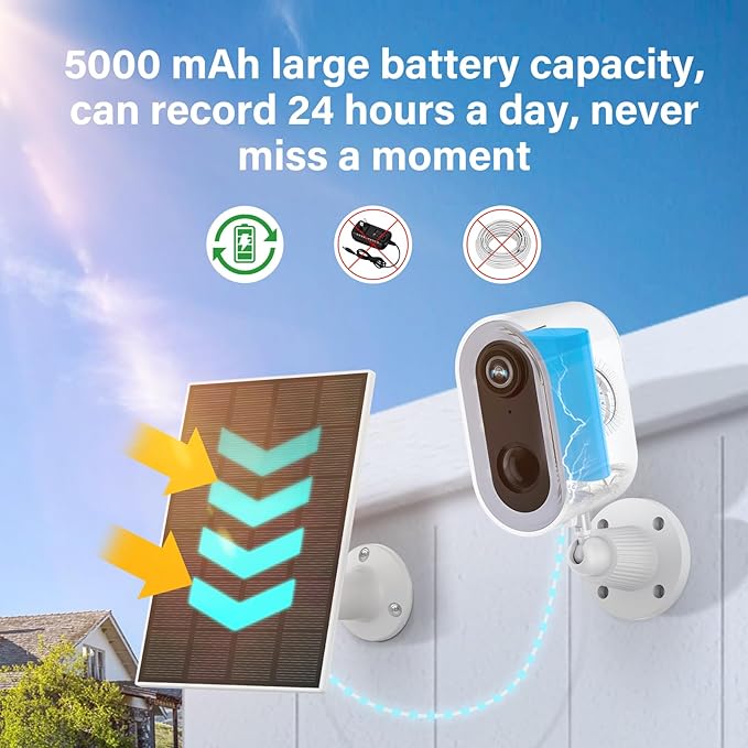 Solar Security Camera Wireless Outdoor, Solar-Powered 4MP 1-Cam, Compatible with A32 System, Color Night Vision,Motion Detection,24/7 Recording