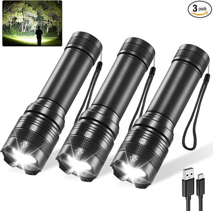 3Pack Rechargeable Flashlights, Tactical Flashlight High Lumens, Super Bright Flashlight, Mini Small Flashlights Powerful, LED Linterna Recargable, Pocket Handheld LED Flash Light for Home Emergency