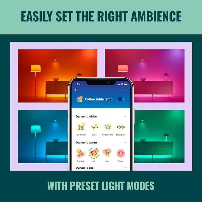 WiZ Color ST19 Color Filament LED Smart Bulb - Pack of 6-300 Lumen - E26 Indoor - Connects to Your Existing Wi-Fi - Control with Voice or App + Activate with Motion - Matter Compatible.