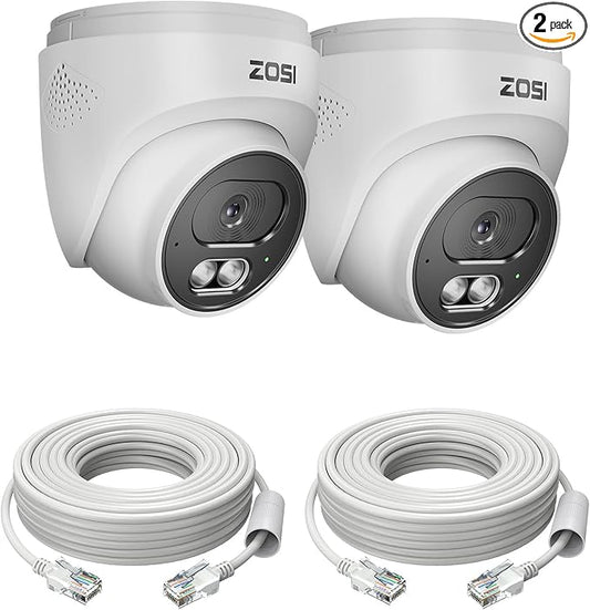 ZOSI C220 4K 8MP Add-On PoE IP Camera Outdoor Indoor, Surveillance Security Camera for Home, AI Person/Face/Vehicle Detection, Two-Way Talk, 100ft IR Night Vision, Only Work with ZOSI PoE NVR, 2Pack