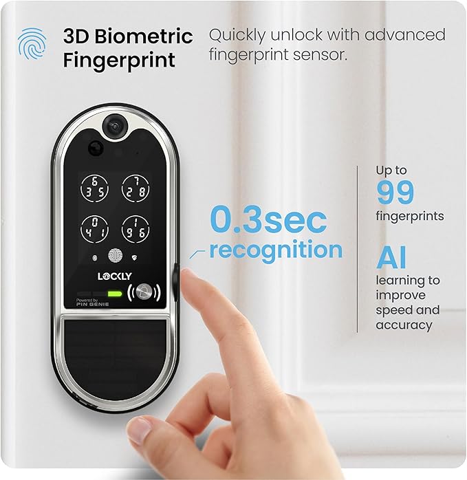 Lockly Vision Elite Video Smart Lock with Camera, Smart Wi-Fi Deadbolt for Front Door, PIN Genie® Keypad, Fingerprint Door Lock, Motion Sensor, App Remote Control, 2 Way Audio Doorbell, No Monthly Fee