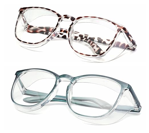 Alsenor Safety Glasses Anti Fog Goggles Protective Eyewear Blue Light Blocking Anti Dust UV Protection Glasses For Men Women (2 Pack(new-leopard+new-Blue))