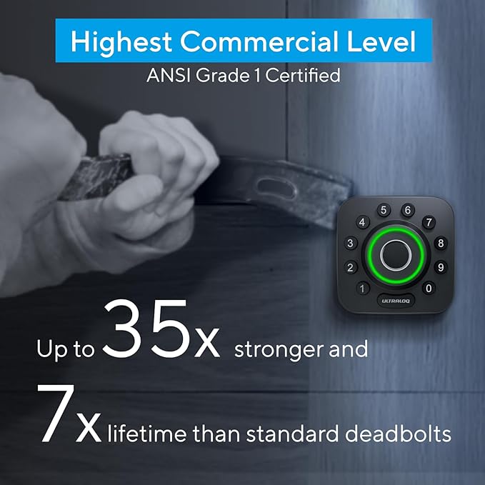 ULTRALOQ Smart Lock U-Bolt Pro, 7-in-1 Fingerprint Keyless Entry Door Lock with App Control, Anti-peep Keypad, Auto Lock, Smart Deadbolt Front Door, IP65 Waterproof, Easy Installation, 1 Year Battery