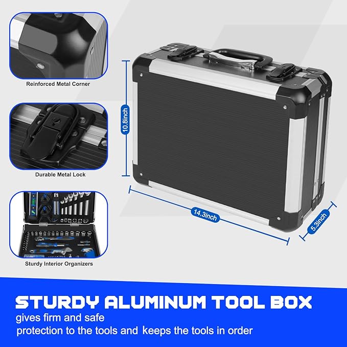 Prostormer Home Tool Kit, 259-Piece Household Hand Tool Set with Heavy Duty Aluminium Tool Box, Basic Toolkit for Home, RV, Car, Workshop and More