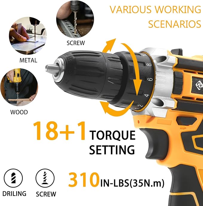 Cordless Drill Set 21v Power Drill Cordless With Battery & Charger, 84pcs Accessories Electric Drills Variable Speed, 3/8" Keyless Chuck, Built-In Level and 2 Driver orange kit
