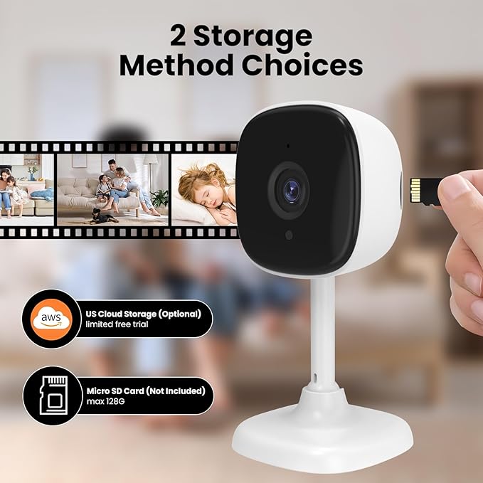 3 Pack Indoor Security Camera 2.4GHz WiFi, 24/7 Recording, 2-Way Audio, Night Vision, AI Motion Detection, Cloud/SD Storage, Compatible with Alexa & Google Home for House/Baby/Pet Monitoring