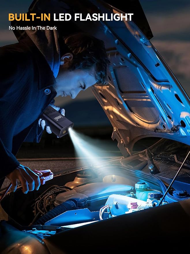 AIRSURE Tire Inflator Portable Air Compressor, 150 PSI Fast Inflation Cordless Air Pump with LED Light, Auto Shut-Off, Rechargeable Battery for Car, Motorcycle, Bike, and Sports Balls