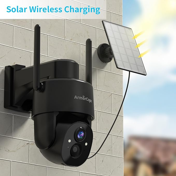 2Pack 2K HD Solar Security Cameras Wireless Outdoor, 360° PTZ View Outdoor Cameras for Home Security,Color Night Vision with Spotlight, 2-Way Audio,Motion Alarm, IP65 Waterproof