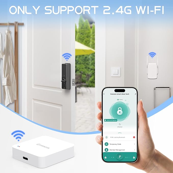 Tuya Gateway for Smart Door Lock -Remotely Control Smart Fingerprint Door Lock via Tuya App-Gateway Smart Hub Compatible