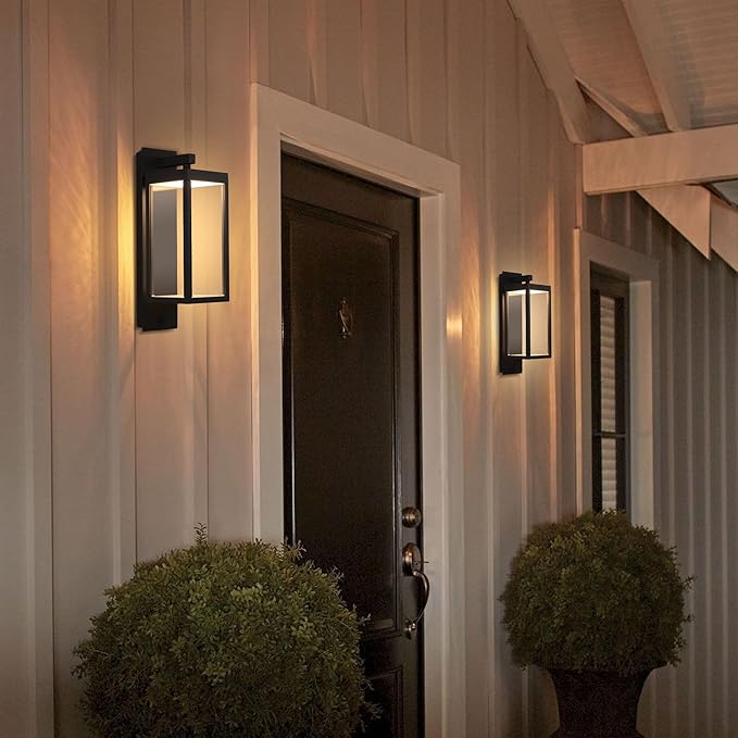 Lustrlach 2 Pack Dusk to Dawn Outdoor Porch Light Black LED Integrated Exterior Light Fixture with Photocell and Glass for House Patio Entryway Garden,IP54 Waterproof 3000K