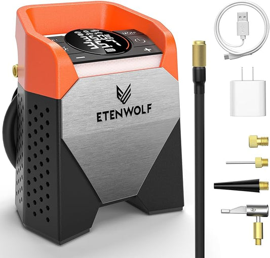 ETENWOLF Zephyr S5 Heavy-Duty Tire Inflator Portable Air Compressor, 160PSI &15600mAh Cordless Air Pump with LED Light for Car Tires, Bike, Motorcycle, Balls, Pickups (Vivid Orange)