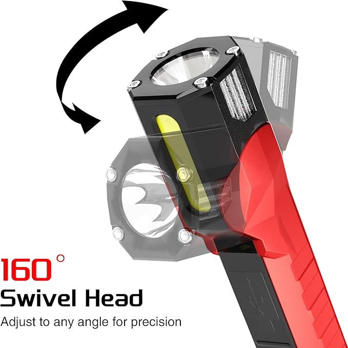 Anhay Rechargeable Work Light, 1200 Lumens LED Work Light with 160° Swivel Head, Magnetic Base & Hooks, 6 Lighting Modes Magnetic Work Light for Car Repairs, Emergencies, and Power Outages