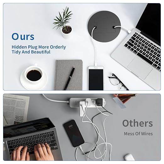 Vagueior Recessed Floor Electrical Outlet Kit, Circular Hidden 4.8A USB+20A Tamper-Resistant Receptacle Outlet ，Waterproof Electrical Outlet Covcer Box, UL Certified,Black(1 Pack)