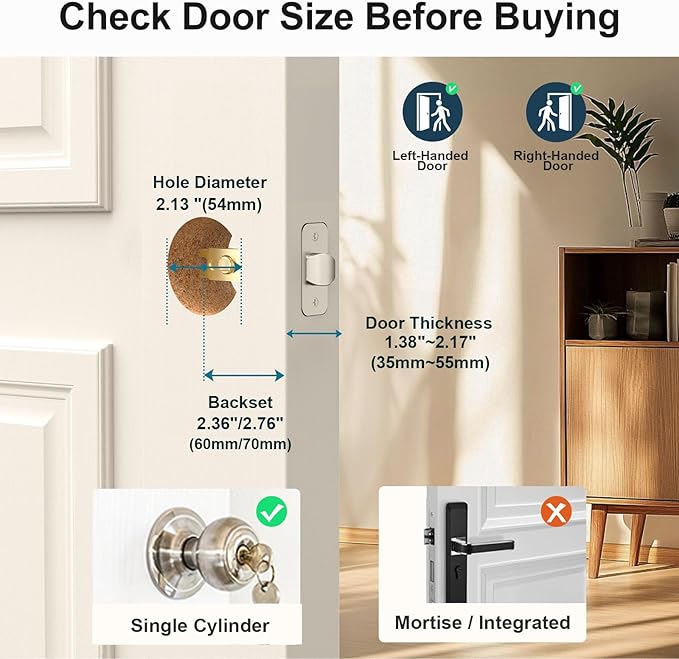 Keyless Entry Door Lock with Handle: SMONET WiFi Smart Locks for Front Door Keypad Lever with Fingerprint App Remote Control 2-Pack,Black
