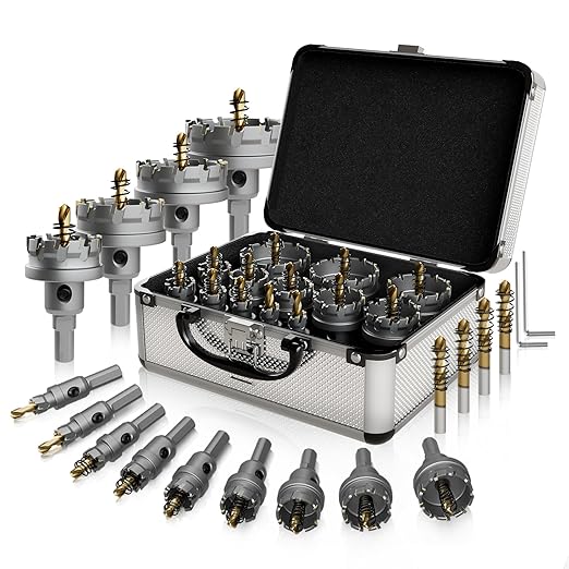 CSOOM Carbide Hole Saw 19 pcs kit, Metal Steel Hole Saw Bits, TCT Hole Cutter for Stainless Steel, Iron, Aluminum, Alloy, Plastic