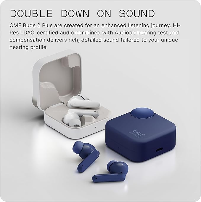 CMF Buds 2 Plus 2025 New Wireless Earbuds Adaptive Noise Cancelling, Hi-Res Audio Bluetooth Headphones, 12mm Drivers for Deep Bass, 50dB ANC 61.5H Playtime, Sport Ear Buds with 6 Mics, Light Grey