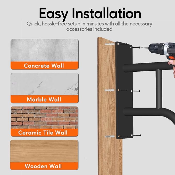 Outdoor Handrail for 1-3 Steps, 22.8" Length Wall Mount Stair Railing, 500LBS Strong U-Shaped Safety Grab Bar, Matte Black Metal