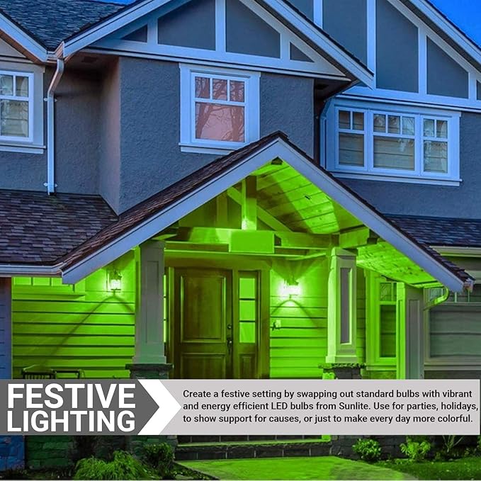 Sunlite 80146 LED A19 Colored Light Bulb, 3 Watts (25w Equivalent), E26 Medium Base, Non-Dimmable, UL Listed, Party Decoration, Holiday Lighting, 1 Count, Green