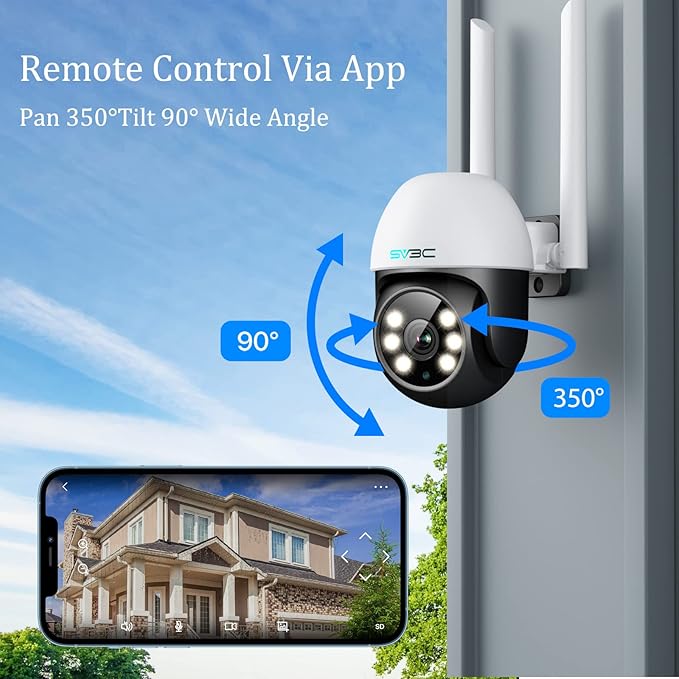 SV3C 2 Pack PTZ Security Camera Outdoor, 1080P Pan Tilt WiFi IP Camera, Auto Tracking 360 Camera, ONVIF, Color Night Vision, 2-Way Audio, Human Motion Detection, Waterproof, 24/7 Recording, Camhipro