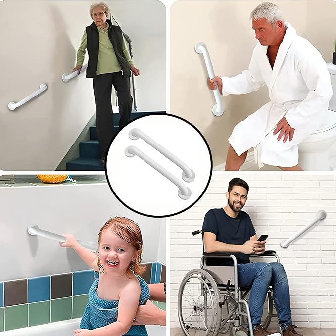 Shower Grab Bar, 2 Pack 16 Inch White Bathroom Grab Bar, 1.25" Diameter 304 Stainless Steel Anti-Slip Grab Bars for Bathtubs and Showers, Handicap Shower Grab Bar for Seniors Elderly