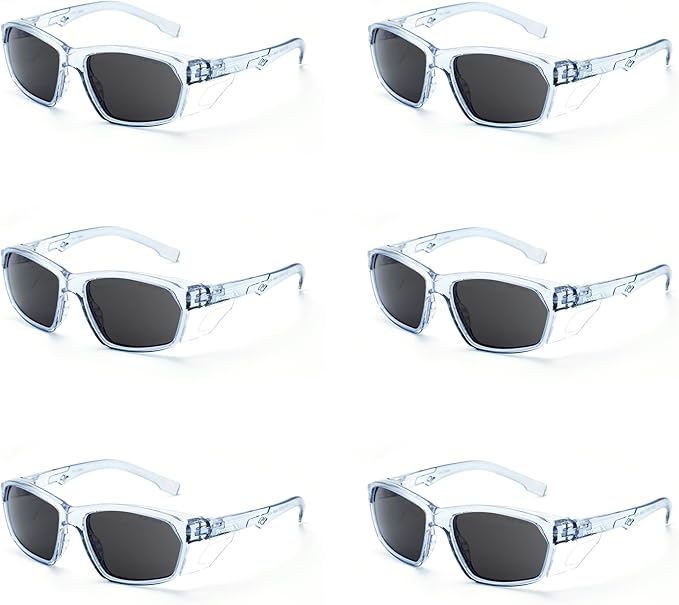 ProtectX Stylish Anti-Fog & Scratch-Resistant Safety Glasses With Readers, UV Protection Goggles, Anti-Impact Lightweight Glasses for Men＆Women Tinted Smoke - 6 Pack,Blue