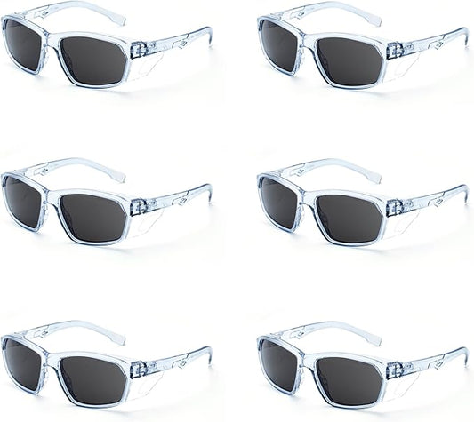 ProtectX Stylish Anti-Fog & Scratch-Resistant Safety Glasses With Readers, UV Protection Goggles, Anti-Impact Lightweight Glasses for Men＆Women Tinted Smoke - 6 Pack,Blue