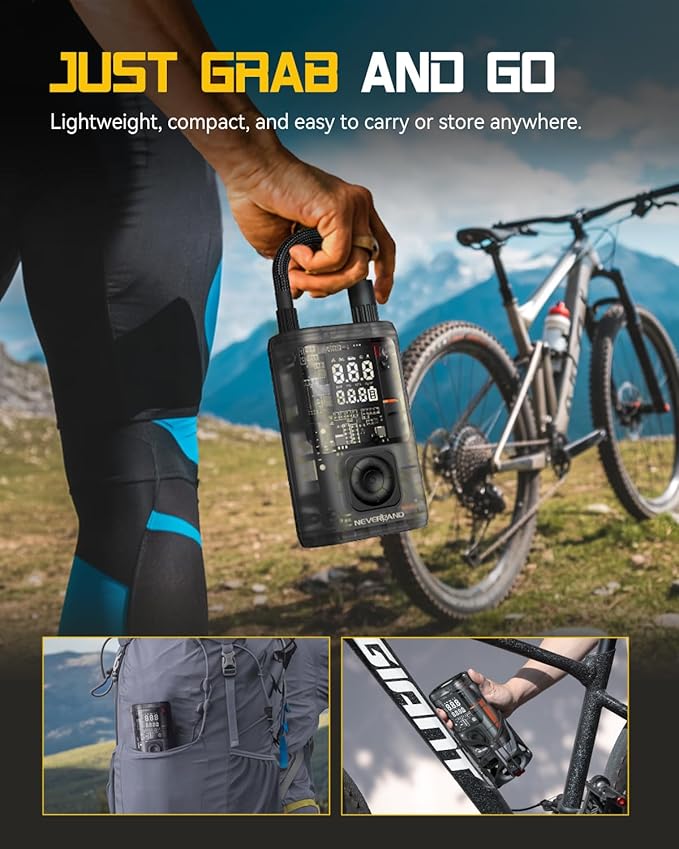 NEVERLAND Tire Inflator Portable Air Compressor - 12000mAh 150PSI Auto Air Pump for Bike Car Tires, Electric Bike Tire Pump with Gauge, Air Compressor Portable for Bike Bicycle Car Motorcycle Ball