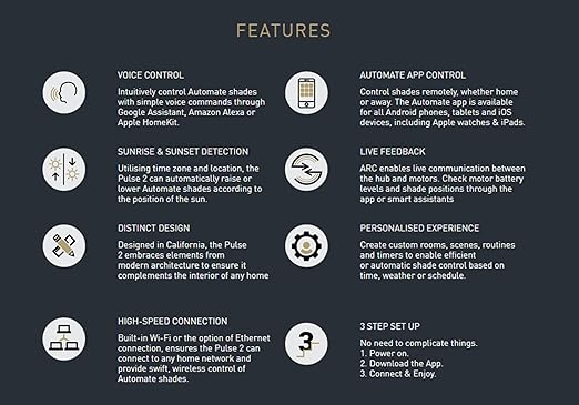 Automate Pulse 2 Smartphone and Tablet Interface - Motorized Shades and Blinds Controller via WiFi - Works with Smart Home Devices, Amazon Alexa & Google Assistant and Apple -Rollease-MT02-0401-067001