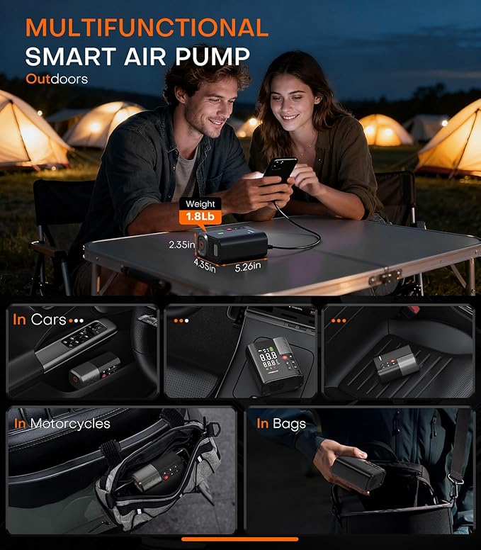 Tire Inflator Portable Air Compressor, 3X Faster Air Pump with APP, 160PSI 48LPM Electric Tire Pump with 20000 mAh Battery, 45W Faster Charging, Cordless Tire Inflator for Car SUV Pickup RV MPV Bike