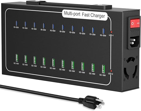 480W USB Charging Station, ALI SEA 20 Port (10 PD+10 QC) USB C Fast Charging Station for Multiple Devices, Charger Block with Intelligent Protection for iPhone, Android Cell Phone, iPad, Tablet