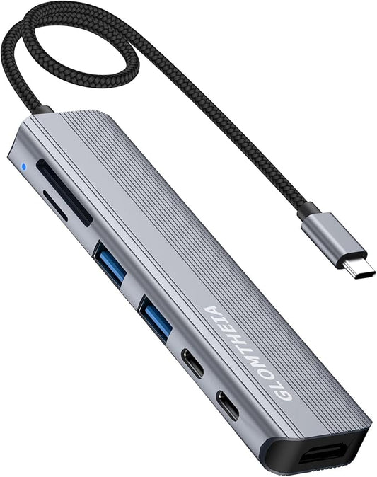 USB C Hub Multiport Adapter for Laptop MacBook Air/Pro, Multiple Ports Dongle Dock with 4K HDMI, 100W PD, 2xUSB-A 3.0, USB-C Data Port, SD/TF Card Reader