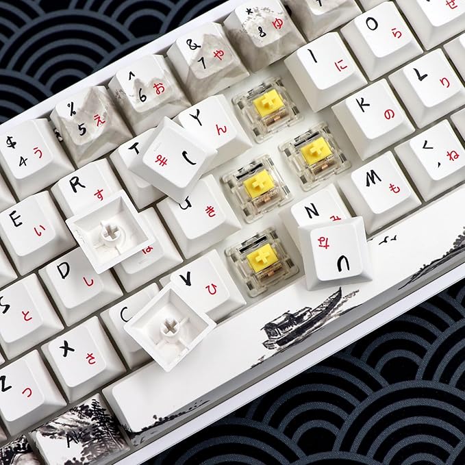 MOLGRIA GK68 68-Key RGB Backlit Gaming Keyboard with Plum Blossom Keycaps, Hot Swappable Yellow Mechinery Switches, Type C Wired Mechanical Keyboard for Win/Mac OS