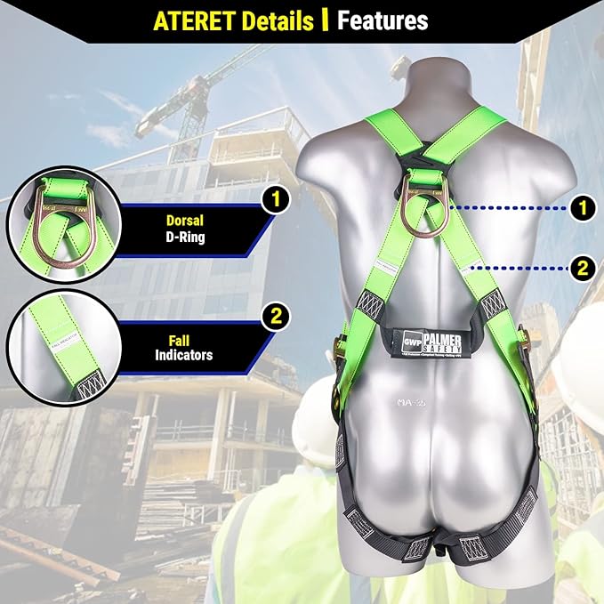 Palmer Safety Construction Harness 5 Point Adjustment, Back D-Ring, Grommet Legs, Multiple Styles I OSHA ANSI Compliant