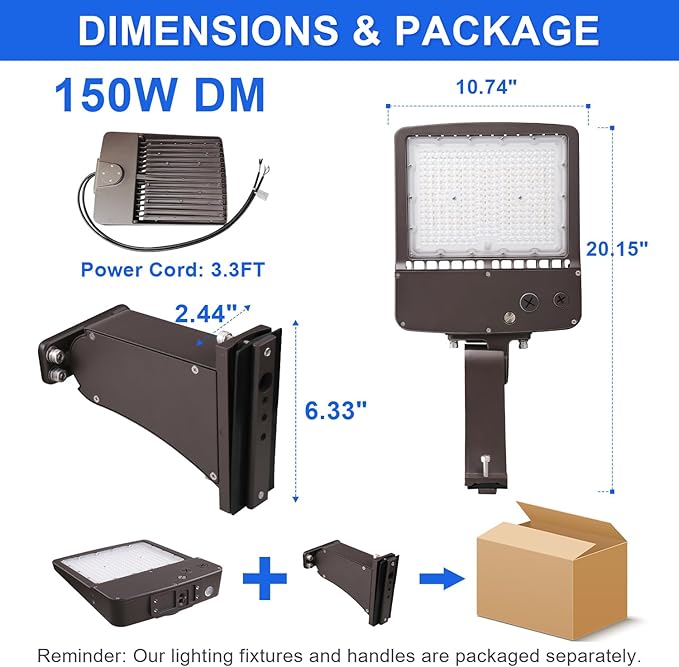480V 150W LED Parking Lot Light, 21000LM(140lm/w) LED Shoebox Area Light(600W HID/HPS Equiv.), 5000K Dimmable Outdoor Commercial Street Lighting -10KV Surge Protection IP65 277-480V UL DLC Listed