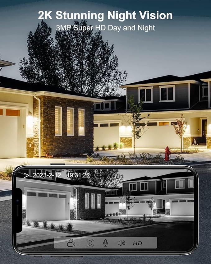 ANRAN Solar Security Cameras Wireless Outdoor for Home Security, 3MP 2K Color Night Vision WiFi Surveillance Home Camera with Solar Panel, Spotlight, PIR Detection, 2-Way Talk, 2 Packs