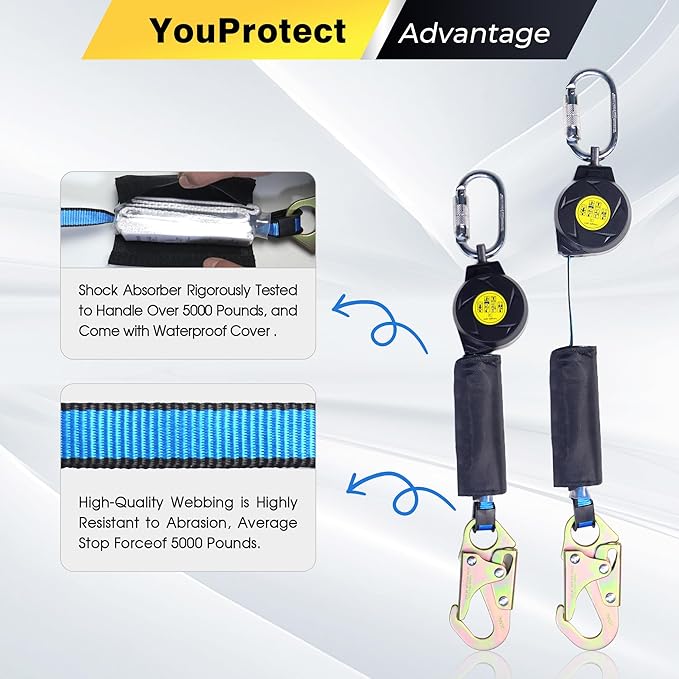 6FT Self Retracting Lifeline Fall Protection Retractable Lanyard, Fall Arrest Safety Yoyo for Construction Industrial - OSHA/ANSI Compliant (Small Hook)