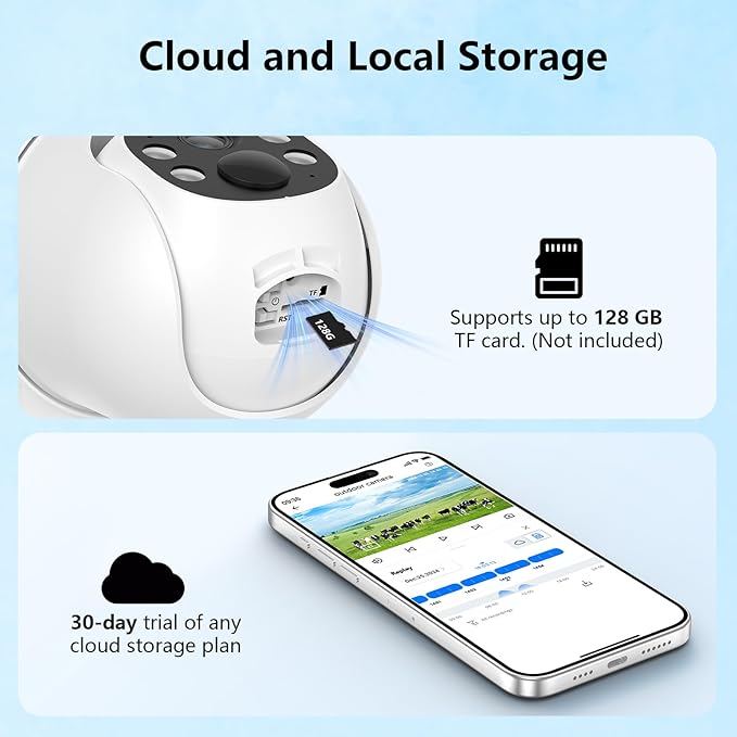 4G LTE Cellular Security Camera-No WiFi Outdoor Camera Wireless with 5W Solar Panel, 2K 360° Color Night Vision, PIR Motion, TF Card Storage, Works with Alexa, SIM Card Included, B6 4G 1P