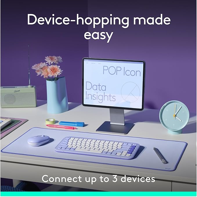 Logitech POP ICON Combo, Bluetooth Keyboard and Mouse Combo, Comfortable Typing, programmable Keys and Buttons, Quiet clicks, Easy-Switch up to 3 Devices - Off-White