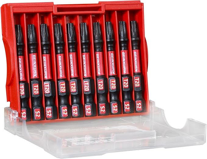 10Pieces 2 In. T20 Impact Tough Magnetic Screwdriver Bit Set, #20 Torx Head Power Bits, S2 Alloy Steel Star Bits with Storage M-Box