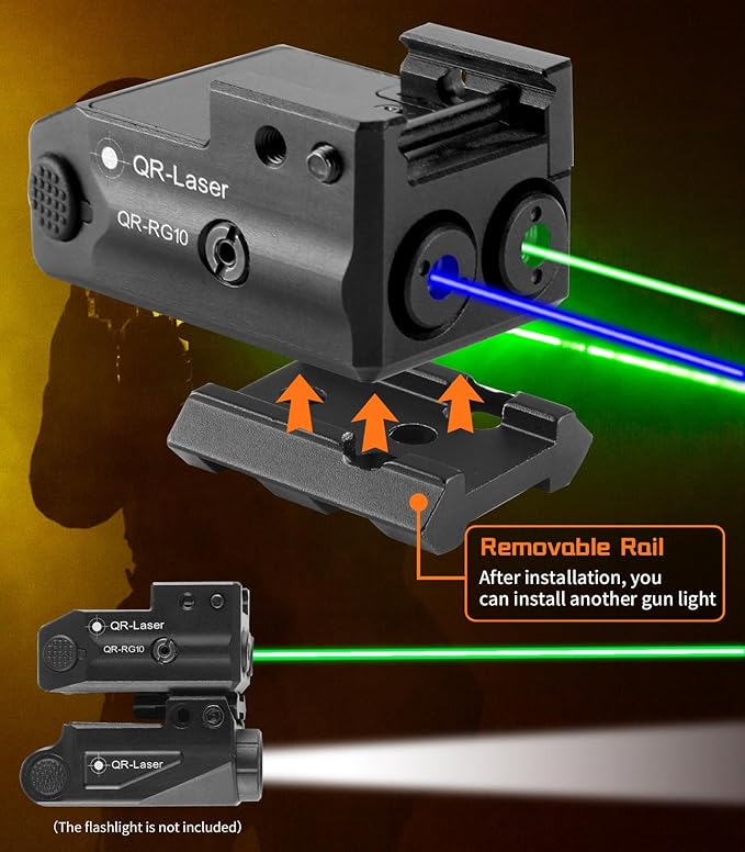 Red Green Purple Blue Laser Light Combo, 800 Lumens Tactical Flashlight Laser Sight, Built-in USB Rechargeable Battery, Adjustable Compact Tactical LED Light Laser Beams for Handguns with a Rail