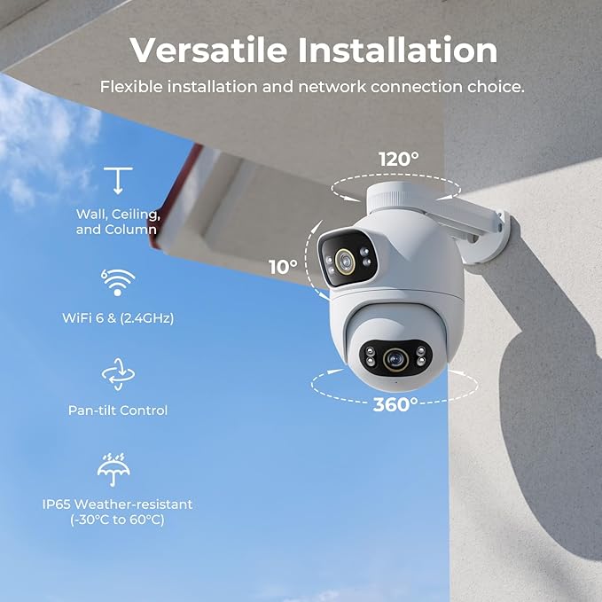 IMILAB EC6 Dual 3K+3K Plug-in Outdoor Security Camera: Outdoor Camera for Home Security w/Motion Spotlight/Siren, Wired 360° Rotate Cam, Person Tracking, 24/7 Continuous Recording, Color Night Vision