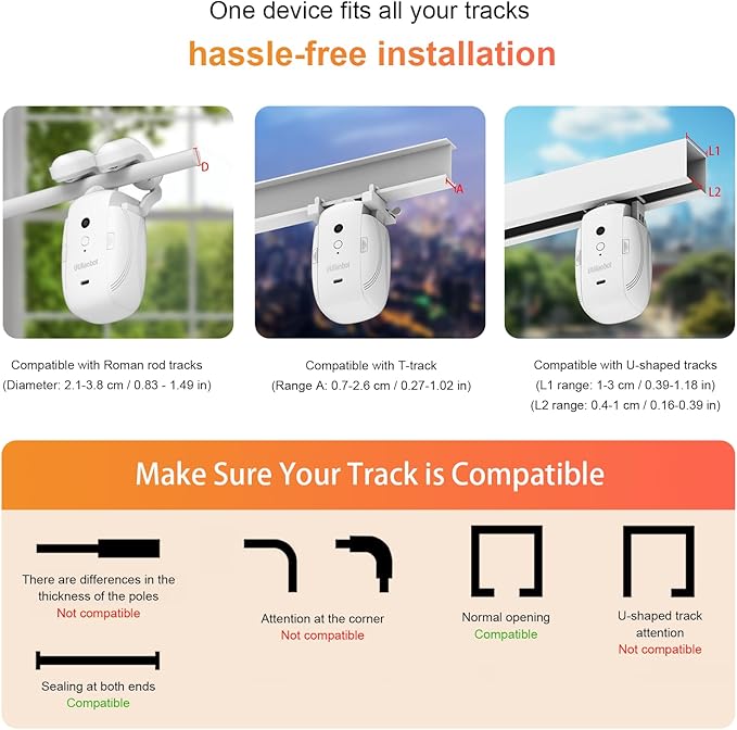 Automatic Curtain Opener - Electric Curtains with Remote Smart Curtain Opener Electronic for Roman/U/T Rails, Bluetooth Curtain Opener with App/Timer, Compatible with Alexa and Google Home