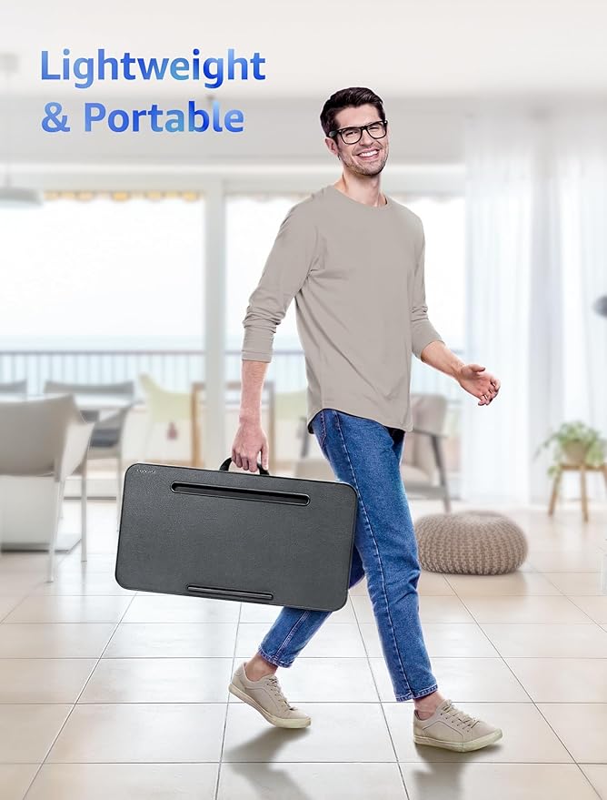 Lap Desk - Portable Laptop Stand & Stand, Fits Up to 17.3 in, Washable Cushion, Built-in Phone Holder & Mouse Pad - Gaming, Eating, Writing, Working on Bed, Couch,Floor - Large, Blue Wave（L.DOCTOR）