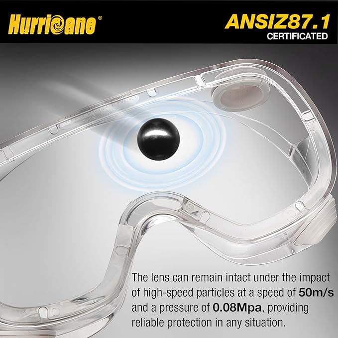 HURRICANE 2 Pack PVC safety goggles, UV400 transparent lenses, with white air valve, anti-fog function, adjustable elastic band