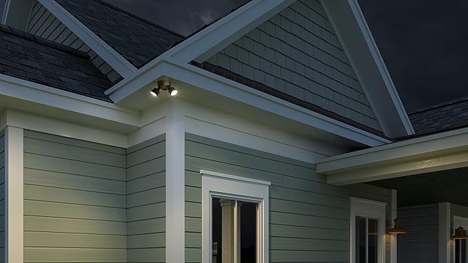 Lithonia Lighting HomeGuard 2-Light LED Outdoor Flood Lights, Outdoor LED Lights, Dusk to Dawn Sensor, Adjustable Lumens, Selectable Color, Round Heads, White (HGX LED 2RH ALO SWW2 120 PE WH M2)