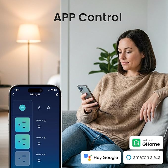 GHome Smart Plug Power Strip, WiFi Surge Protector with 6 Individually Controlled Smart Outlets, 3 USB Ports (2 USB-A and 1 USB-C), Works with Alexa & Google Home, Flat Plug for Home Office, 2.4Ghz